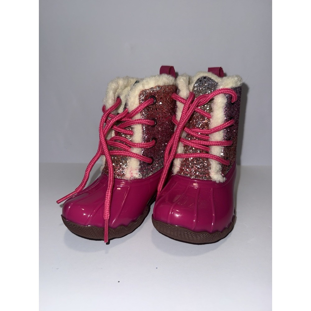 Adrienne Vittadini Bambini Girls Rain Boots 6 Fuchsia Pink Glitter Fur Snow NEW